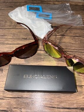 EunoiAlens Women’s Pink Frame Sunglasses with Yellow-Green Lenses